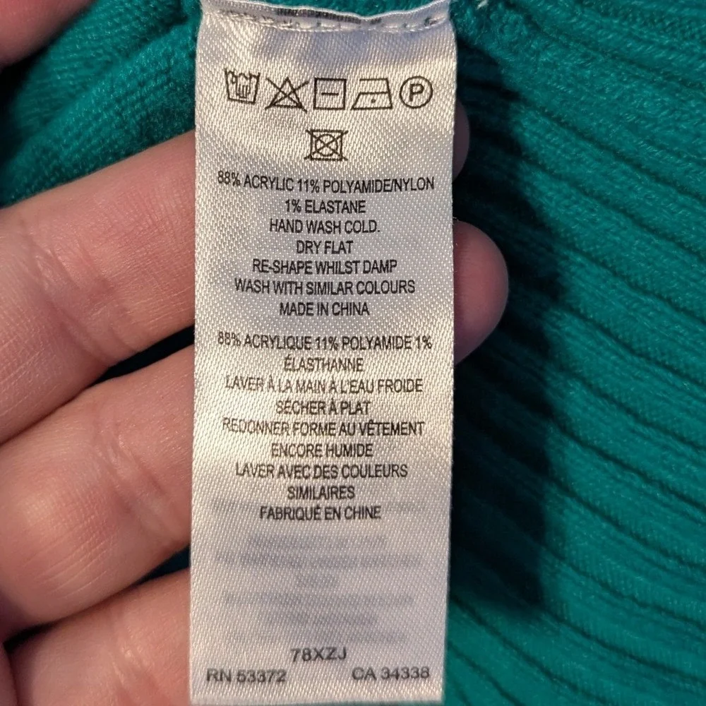French Connection Mock Turtleneck Green Ribbed Knit Sweater XL Pullover 78XZJ